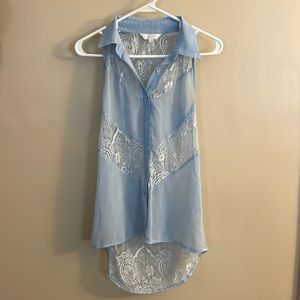 Charming Charlie Blue Lace Sleeveless Blouse